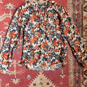 Prana Floral Long Sleeve Blouse - Orange and Blue